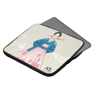 Housse Pour Ordinateur Portable Hanbok Femme avec le dessus bleu et cerisier en fl
