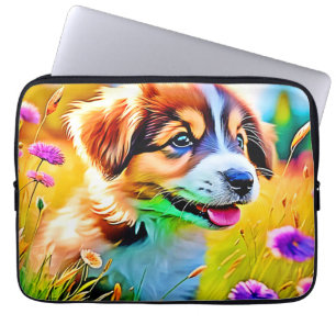 Housse Pour Ordinateur Portable Happy Puppy Meadow Design