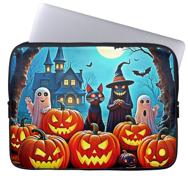 Housse Pour Ordinateur Portable Haunted Halloween conception de nuit (Devant)
