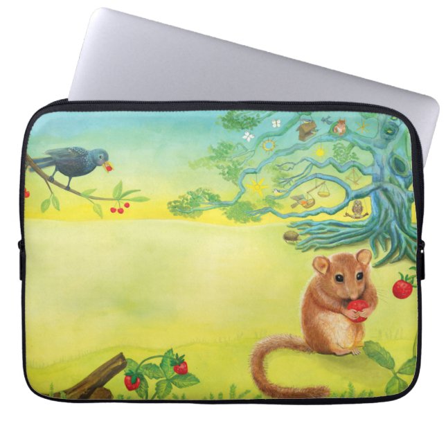 Housse Pour Ordinateur Portable Hazel Dormouse Manger Fraise Sauvage (Devant)