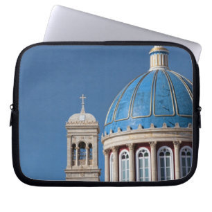 Housse Pour Ordinateur Portable Hermoupolis, île de Syros, Grèce. Dôme bleu de