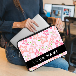 Housse Pour Ordinateur Portable Hibiscus rose, Fleurs roses, Votre nom