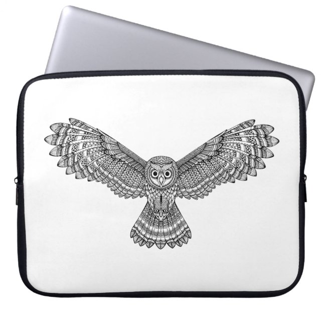 Housse Pour Ordinateur Portable Hibou Zendoodle de vol (Devant)