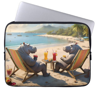 Housse Pour Ordinateur Portable Hippo Hour : Cocktails au bord de la plage et bons