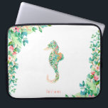 Housse Pour Ordinateur Portable Hippocampe botanique d'île<br><div class="desc">Les fleurs d'île de belle aquarelle et le feuillage et l'hippocampe botaniques forment,  douille personnalisée d'ordinateur portable.</div>