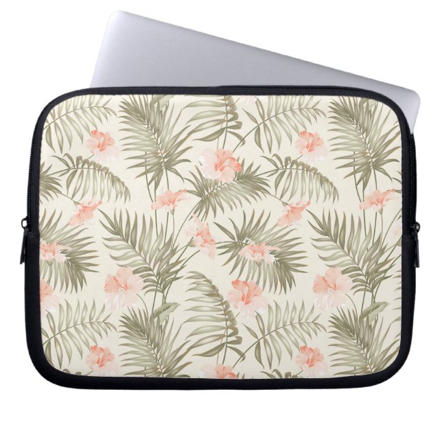 Housse Pour Ordinateur Portable Hisbiscus Tropical Palm Tree Motif (Devant)