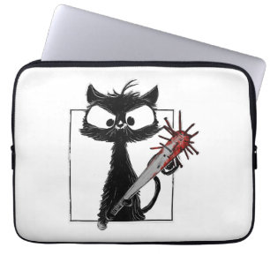 Housse Pour Ordinateur Portable Horreur de baseball de chat noir Halloween