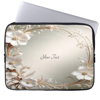 Housse Pour Ordinateur Portable Housse d'ordinateur portable à cadre floral blanc