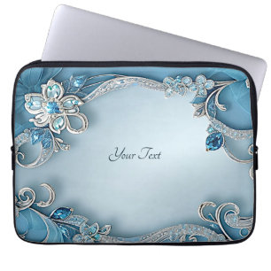 Housse Pour Ordinateur Portable Housse d'ordinateur portable à fleurs ornées bleue