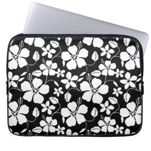 HOUSSE POUR ORDINATEUR PORTABLE HULA HAÏIENNE (HIBISCUS) NOIR