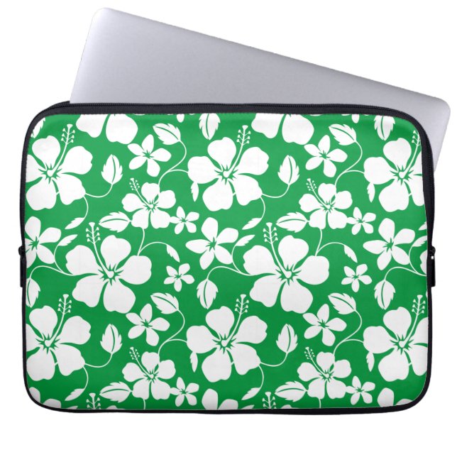 HOUSSE POUR ORDINATEUR PORTABLE HULA HAÏIENNE (HIBISCUS) VERT (Devant)