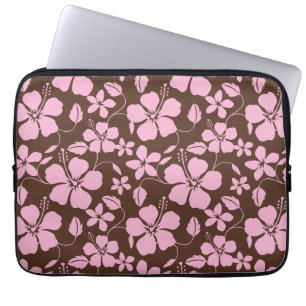HOUSSE POUR ORDINATEUR PORTABLE HULA HAWAÏENNE (HIBISCUS) BRUN/ROSE