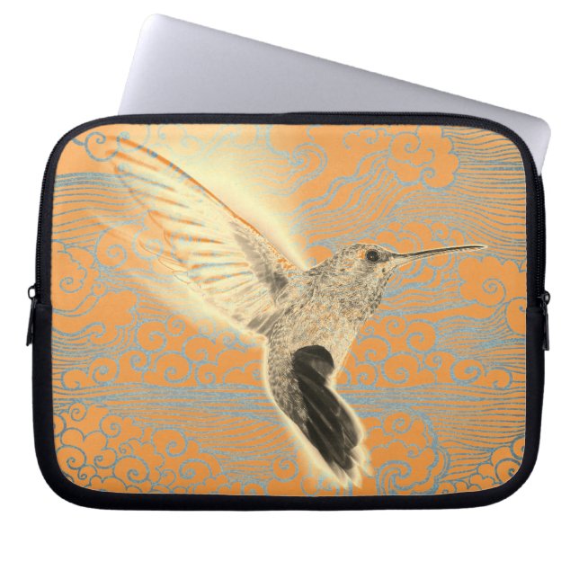 HOUSSE POUR ORDINATEUR PORTABLE HUMMINGBIRD ET NUAGES JAPONAIS NEOPRENE (Devant)
