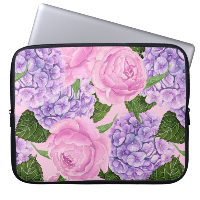 Housse Pour Ordinateur Portable Hydrangea et motif de pivoine (Devant)