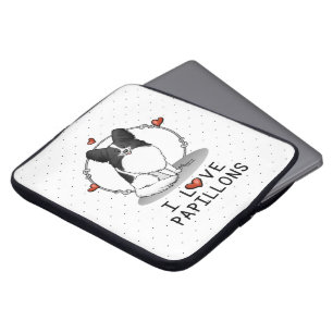 Housse Pour Ordinateur Portable I Love Papillons (white & black) Hearts Dogs Cute