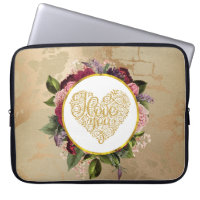 I Love You Fancy Golden Heart with Floral Frame