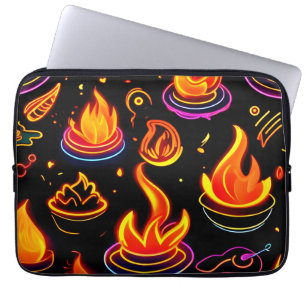 Housse Pour Ordinateur Portable Icônes de flamme brillantes sur toile foncée