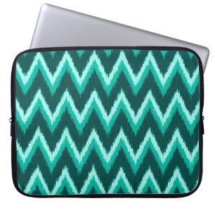 Housse Pour Ordinateur Portable Ikat Chevron Stripes - Turquoise, Turquoise et Aqu