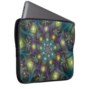 Housse Pour Ordinateur Portable Illuminé Abstrait brillant Turquoise violet Fracta