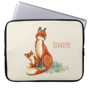 Housse Pour Ordinateur Portable Illustration aquarelle de renarde et bébé