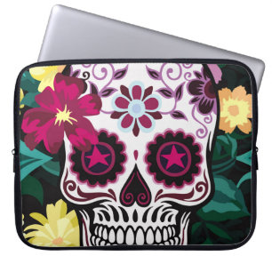 Housse Pour Ordinateur Portable illustration artistique de crâne ornementsflower,