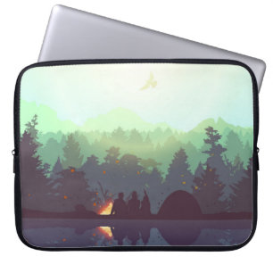 Housse Pour Ordinateur Portable Illustration Camping Adventure Forest Mountain