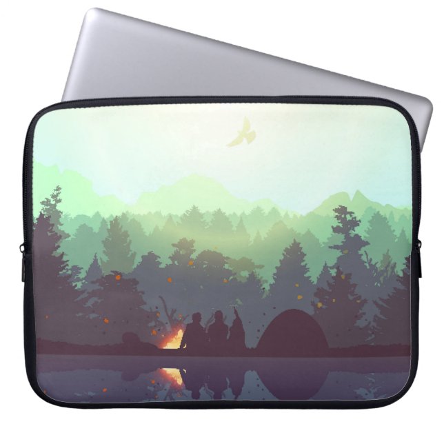 Housse Pour Ordinateur Portable Illustration Camping Adventure Forest Mountain (Devant)