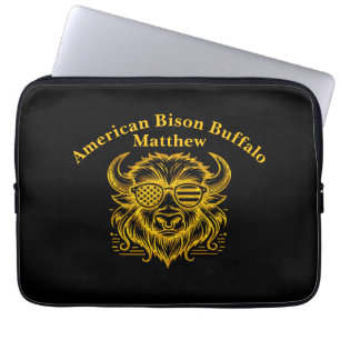 Housse Pour Ordinateur Portable Illustration de bison doré avec lunettes de soleil