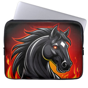 Housse Pour Ordinateur Portable Illustration de cheval noir ardent aux yeux brilla