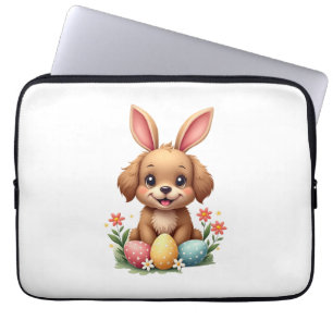 Housse Pour Ordinateur Portable Illustration de chien de Pâques vintage avec lapin