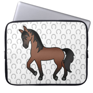 Housse Pour Ordinateur Portable Illustration de dessin animé mignon de cheval bai