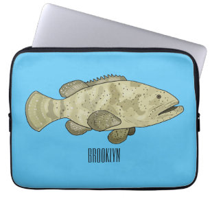 Housse Pour Ordinateur Portable Illustration de la caricature du poisson de mérou