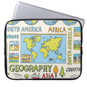 Housse Pour Ordinateur Portable Illustration de la géographie Vintage dessinée à l