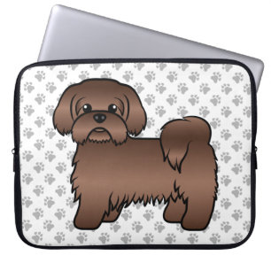 Housse Pour Ordinateur Portable Illustration de Shih Tzu de couleur marron foie mi
