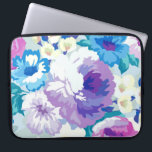 Housse Pour Ordinateur Portable Illustration des aquarelles de fleurs d'été<br><div class="desc">Mosaïque colorée tendance fleurs d'été aquarelles avec couleurs violettes bleu et blanc.</div>