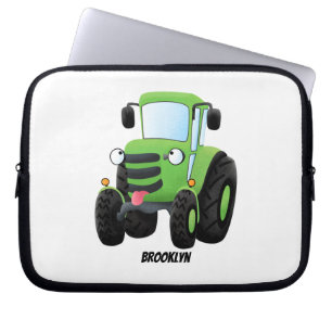 Housse Pour Ordinateur Portable Illustration du joli joyeux tracteur agricole vert