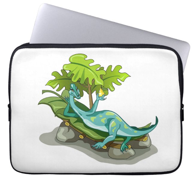 Housse Pour Ordinateur Portable Illustration D'Un Bain De Soleil Iguanodon. (Devant)