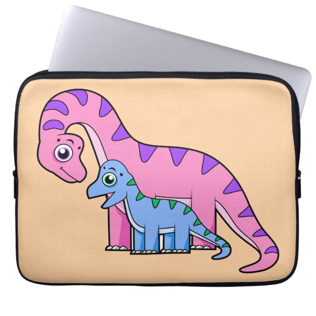 Housse Pour Ordinateur Portable Illustration D'Un Brachiosaurus Mère Et Enfant. (Devant)