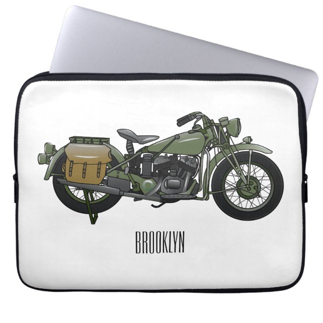 Housse Pour Ordinateur Portable Illustration d'une moto de croiseur militaire (Devant)