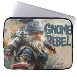Housse Pour Ordinateur Portable illustration graphique de gnome rebelle en skatebo