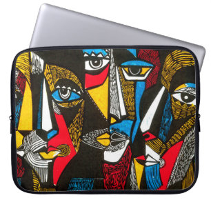 Housse Pour Ordinateur Portable Illustration moderne en style linocut. Colo surréa