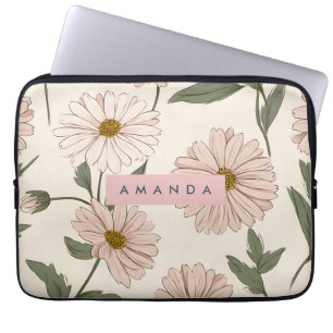 Housse Pour Ordinateur Portable Illustration personnalisée de marguerite rose déli