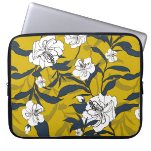 Housse Pour Ordinateur Portable Illustration Vintage de fleur en fleur de contour.