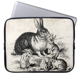 Housse Pour Ordinateur Portable Illustration vintage de la famille de lapins, lapi