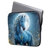 Housse Pour Ordinateur Portable Imaginaire Bleu Magique Cheval Lune Fleurs, (devant gauche)