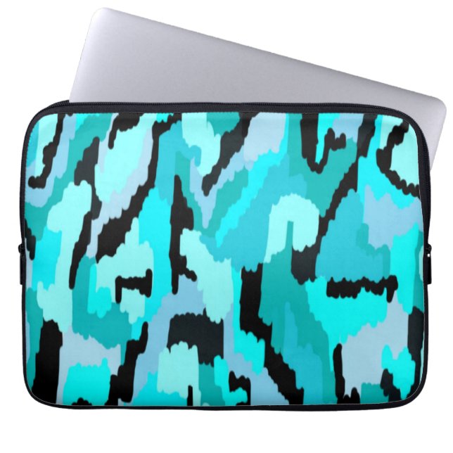 Housse Pour Ordinateur Portable Impression Abstraite turquoise et noire (Devant)