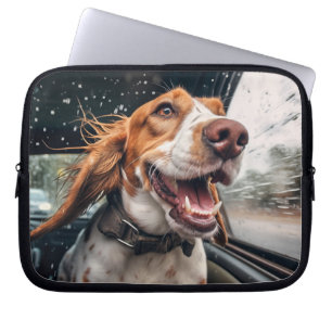 Housse Pour Ordinateur Portable Impression d'art de chien excité en promenade en v