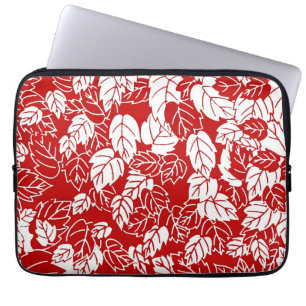 Housse Pour Ordinateur Portable Impression de feuille japonaise, rouge foncé et bl