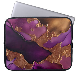 Housse Pour Ordinateur Portable Impression luxueuse en marbre violet et or