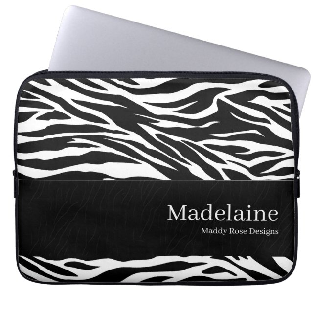 Housse Pour Ordinateur Portable Impression Zebra en noir et blanc avec nom (Devant)